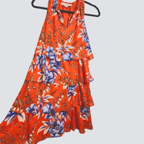 ANN TAYLOR LOFT NWT Petite Dress  Orange & Blue Floral Tiered Ruffle Key… - Picture 7 of 9